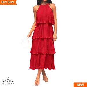 Chiffon Halter Midi Dress Elegant Tiered Ruffle Summer Casual Chic